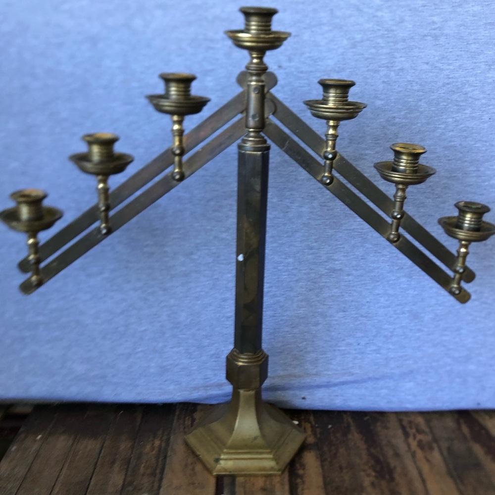 Antique Large Brass Church Adjustable 7 Candle Candelabra 20” Tall